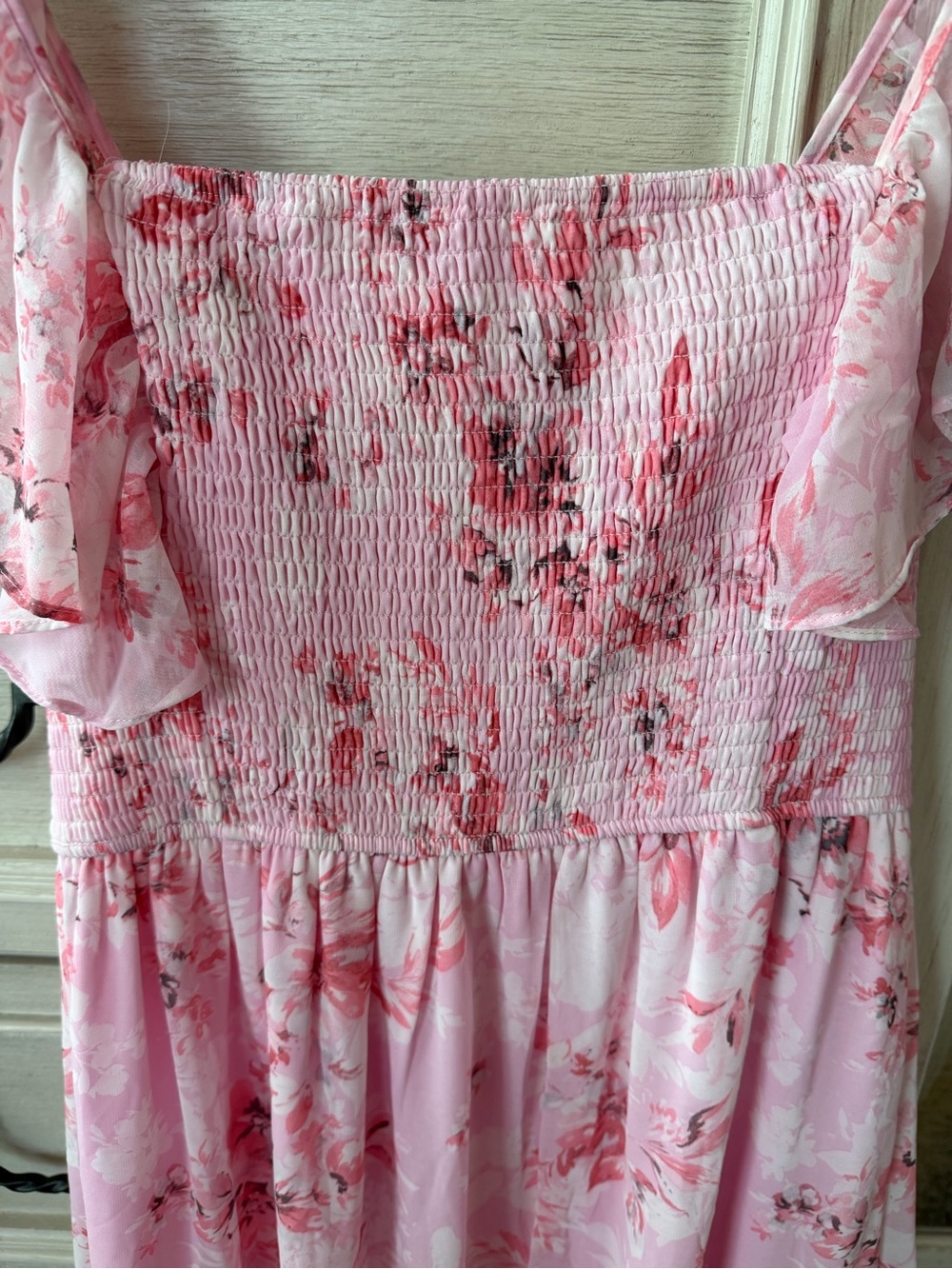FRANCESCA’S Collections Pink Floral Maxi Dress with Ruffle Sleeves - Picture 5 of 7